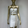 Women Celebrity Sexy Cut Out Mental Black White Mini Bodycon Bandage Skirt Set 2023 Elegant Evening Birthday Club Party Outfits