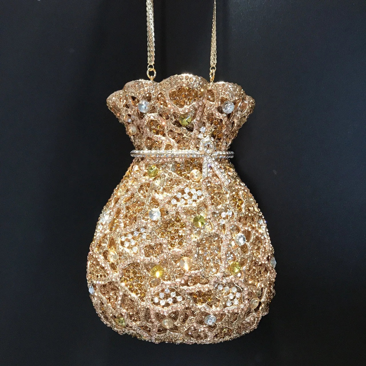 Neueste Blumenvase Strass Abendtaschen Frauen Kristall Handtaschen Metallkette Elegante Partytaschen Luxus Designer Clutch Geldbörse
