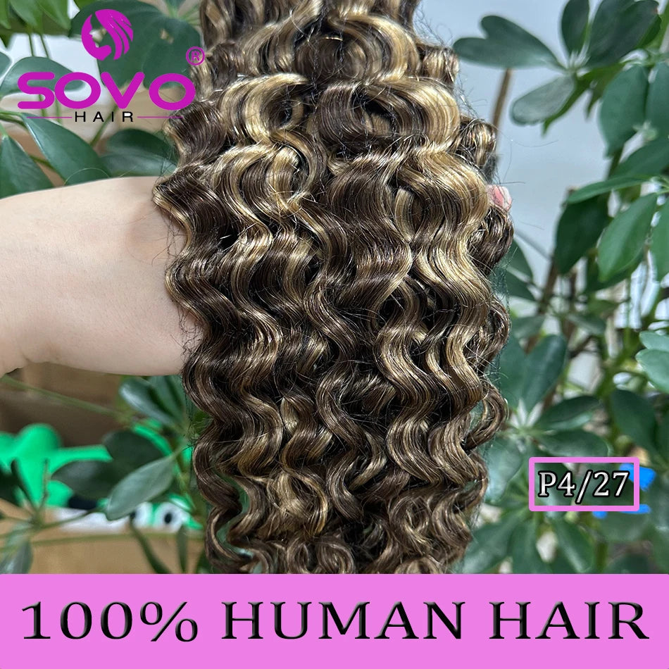 SOVO Honey Blonde Water Wave Human Hair Extensions 100 G Highlight P6/613 Natural Wet and Wavy Peruvian Curly Hair Weave Bundles