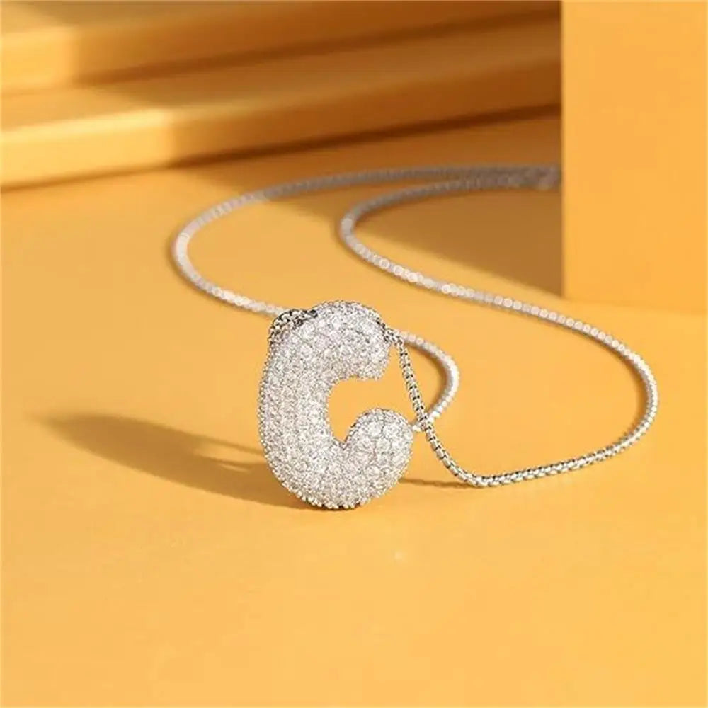 18K Vergoldet Wasserdicht Dicke Blase Alphabet Buchstabe Schlüsselbein Halskette Funkelnder Strass Ballon Initialen Schmuck