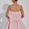 Mozision Pailletten-Kleid mit Schleife am Rücken, rückenfrei, sexy Mini-Kleid für Damen, modisches Etuikleid mit eckigem Ausschnitt, ärmellos, hohe Taille, A-Linie, Clubkleid