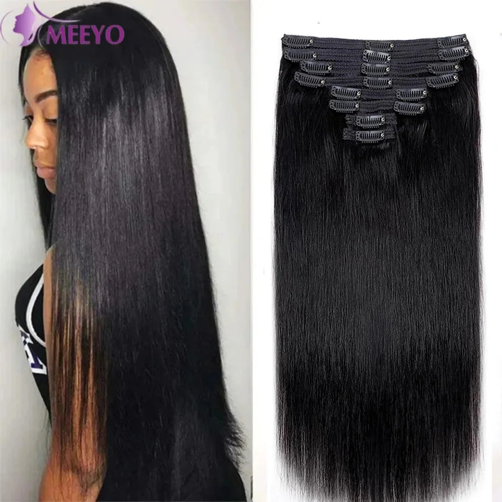 Seamless Clip ins Extensions Human Hair Straight Brazilian Remy Real Natural Hair 8Pcs 120G/Set Clip on Human Hair Extensions