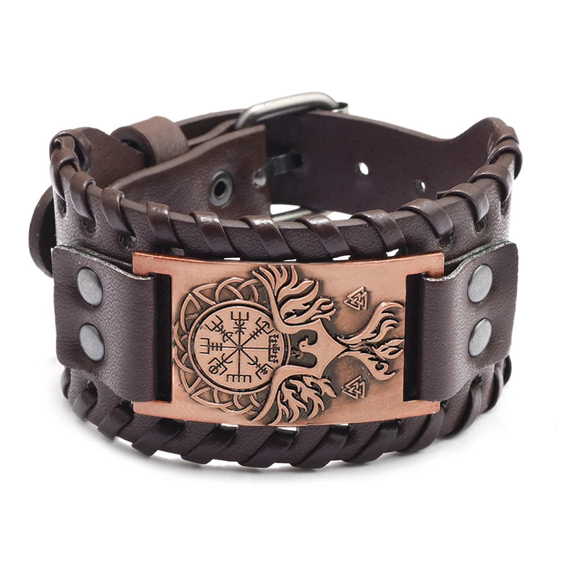 New Retro Wide Leather Pirate Compass Bracelet Men's Bracelet Celtic Viking Jewelry Compass Bracelet Accessories Party Gifts