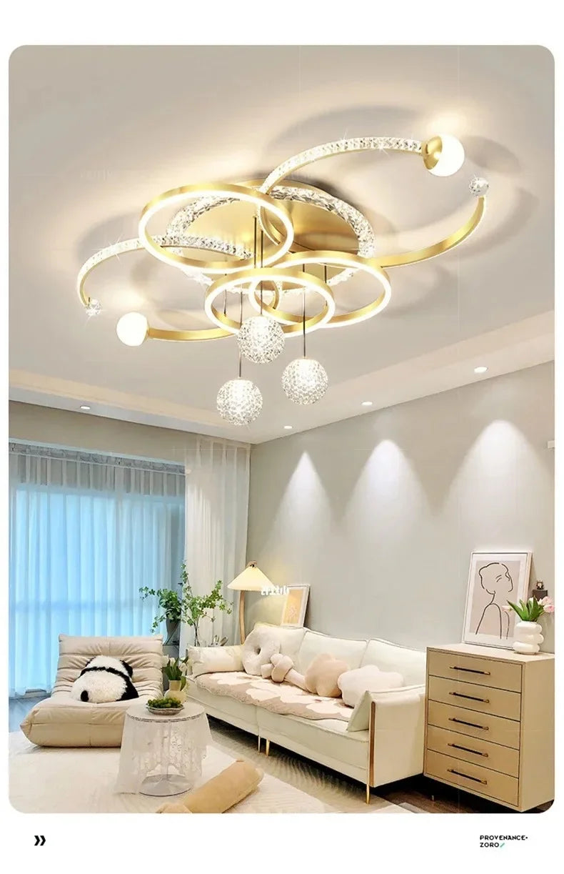 Moderne minimalistische LED-Deckenleuchte, personalisierte kreative Ring-Wohnzimmerleuchten, goldene Atmosphäre, Schlafzimmer-Arbeitszimmer-Kronleuchter