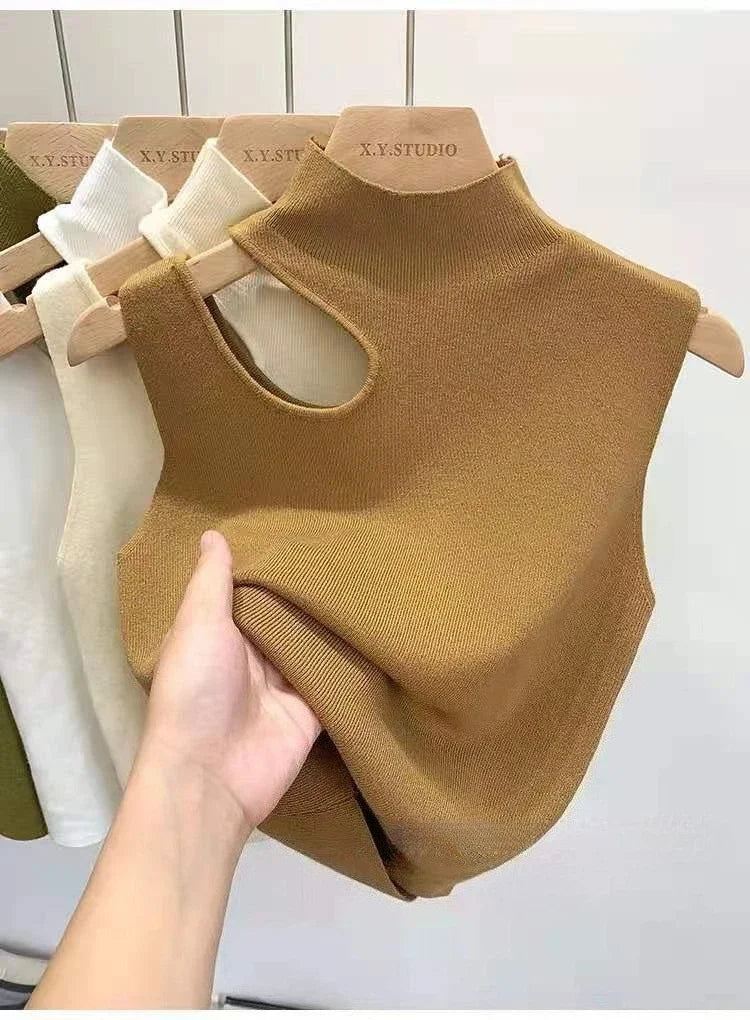Women Knitted Tank Top Summer Fall Slim Sweater Short Sleeveless Solid Summer Sweaters Hollow Out Pullovers 2026