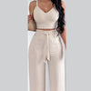 Women Fashion Print Halter V-Neck Short Tank Suit Tops Long Pants Matching Set Summer Casual Female Slim Pants Two Piece Sets