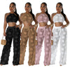 Women Two Piece Pant Sets Sexy Hollow Out Vest Sleeveless Tanks Tops Splice Long Pants Drawstring Streetwear Summer 2025