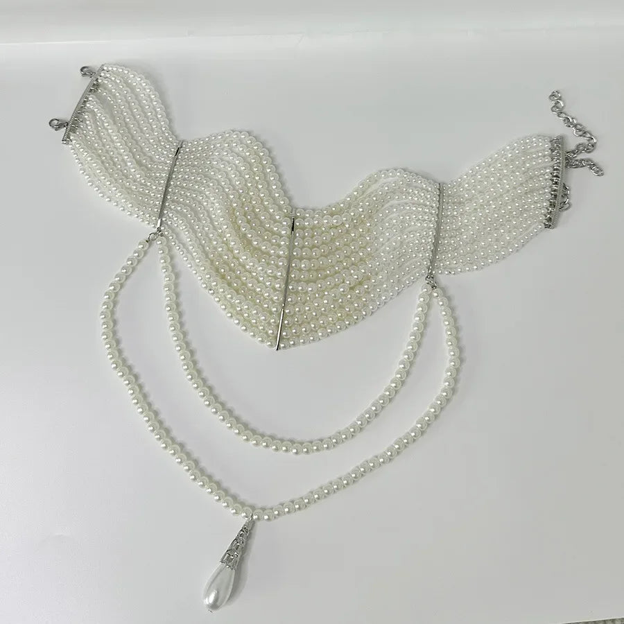 Vintage Handgemachte Mehrlagige Perlen Quasten Choker Halskette