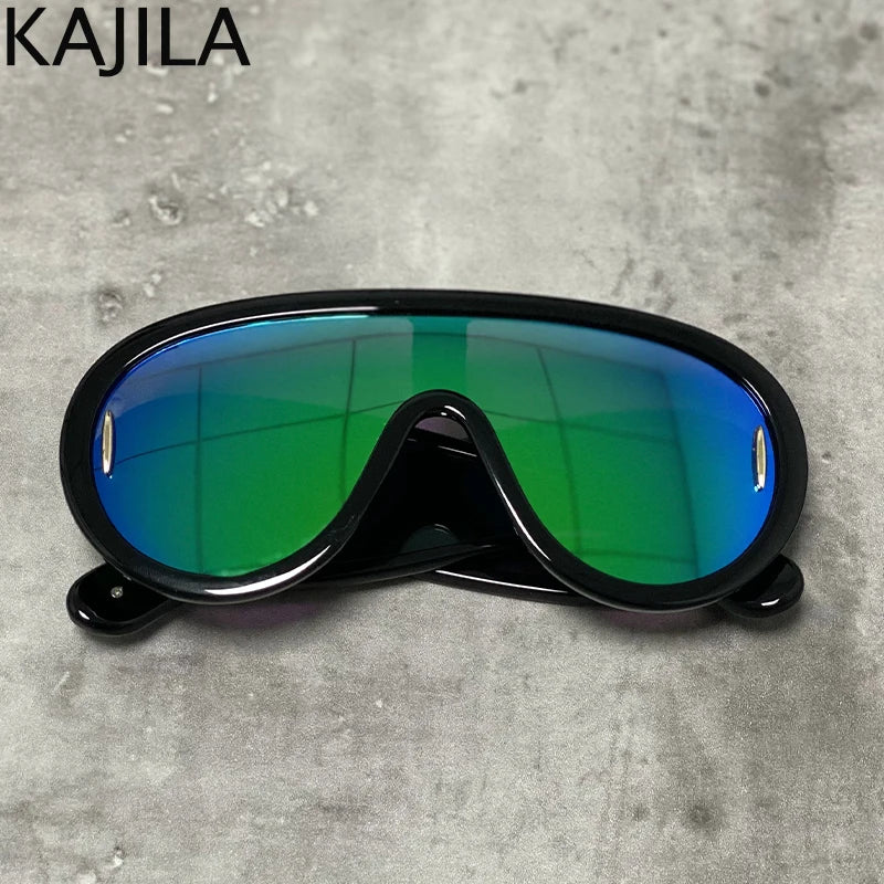 Oversized Wellen-Masken-Sonnenbrille Einteilige Damen-Sport-Y2K-Punk-Sonnenbrille für Damen 2024 Luxusmarke Steampunk-Brillen-Goggle