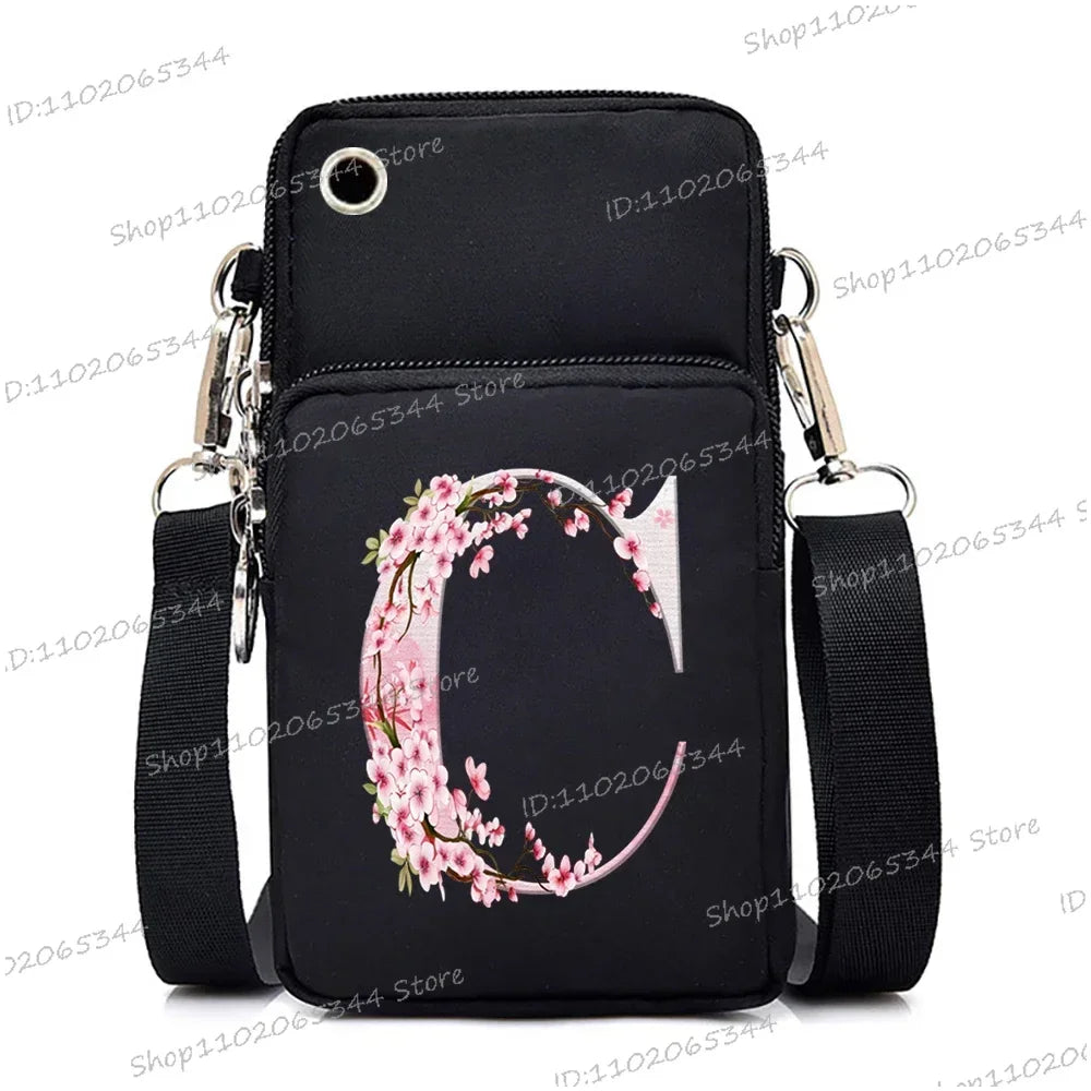 Damen Kuriertasche Kleine Handtasche Umhängetasche Geldbörse für Handy Sakura 26 Alphabet-Druck Münzgeldbörse Damen Kartenhalter