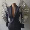 Sparkly Sequins Rhinestones Big Sleeves Black Jacket Sexy Singer Dancer Nightclub Jazz Dance Costume Performance Show Stage Wear