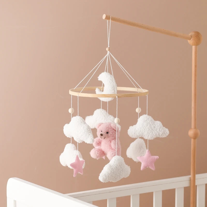 Baby-Kinderbett-Mobile-Rassel-Spielzeug 0-12 Monate Säugling Weicher Filz Teddy Samt Rosa Bär Bettglocke Hängendes Spielzeug Halterung Babybett Mädchen Spielzeug