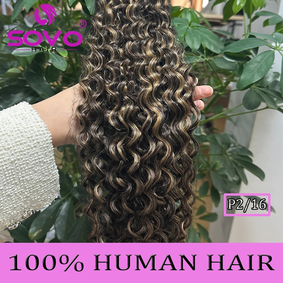 SOVO Honey Blonde Water Wave Human Hair Extensions 100 G Highlight P6/613 Natural Wet and Wavy Peruvian Curly Hair Weave Bundles