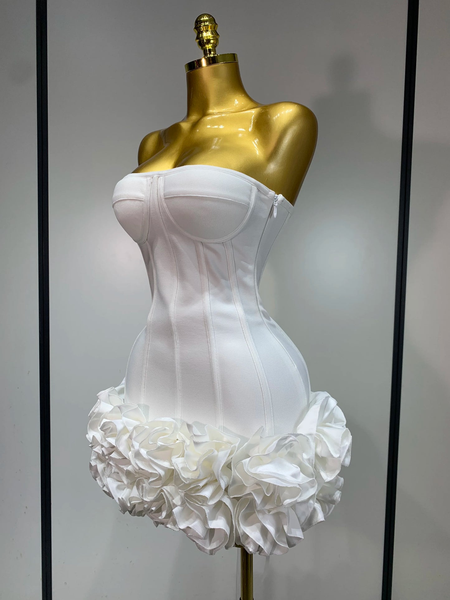 Women Sexy Strapless Flower Prom Gown Mini Dress Celebrity Red Carpet Fashion Evening Party Celebrate Birthday Club Dresses
