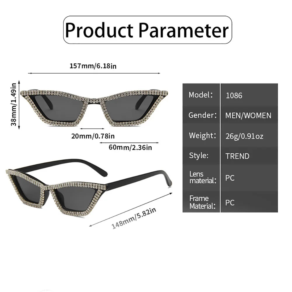 Fashion CAT EYE Rhinestone Bling Sunglasses Women Vintage Brand Luxury Small Frame Ladies Gradient Sun Glasses Oculos UV400