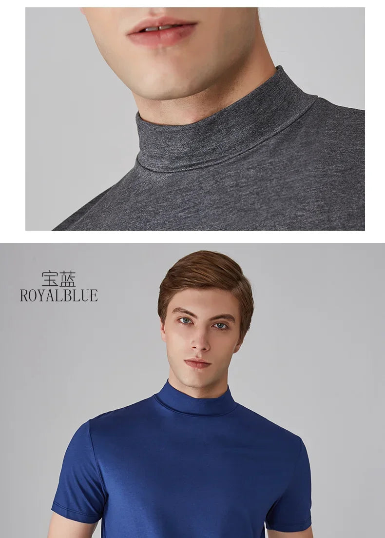 Long Sleeve T-shirt Thermal Underwear Tops Men Winter Clothes Thermal Shirt Autumn Men's Winter Tights High Neck Thin Slim Fit