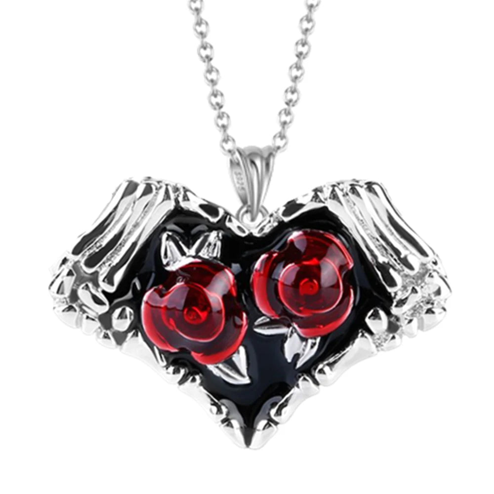 Romantische herzförmige Rosen-Anhänger-Halskette mit roten und weißen Strasssteinen, Damenhalskette, exquisiter Schmuck, Valentinstagsgeschenke