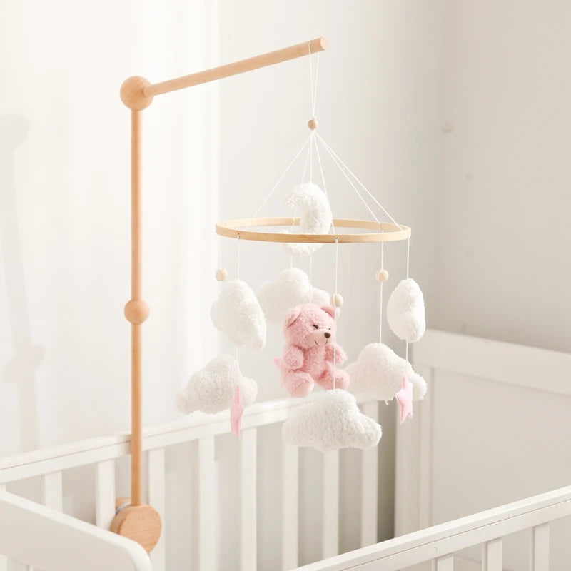 Baby-Kinderbett-Mobile-Rassel-Spielzeug 0-12 Monate Säugling Weicher Filz Teddy Samt Rosa Bär Bettglocke Hängendes Spielzeug Halterung Babybett Mädchen Spielzeug