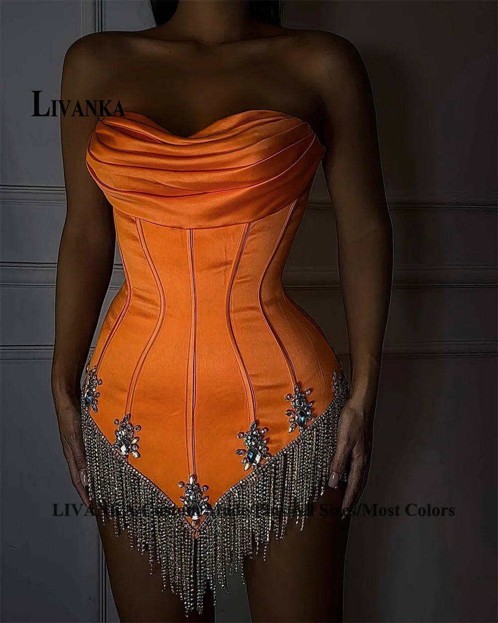 LIVANKA Glittering A-line Bodycon Homecoming Dresses for Teen Sweetheart Corset Pleated Tassel Cocktail Party Gown Customized