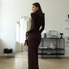 Mozision Rollkragen Oberschenkelhohes Schlitz Sexy Maxikleid für Damen Mode Langarm Drapierte Bandage Bodycon Club Langes Kleid
