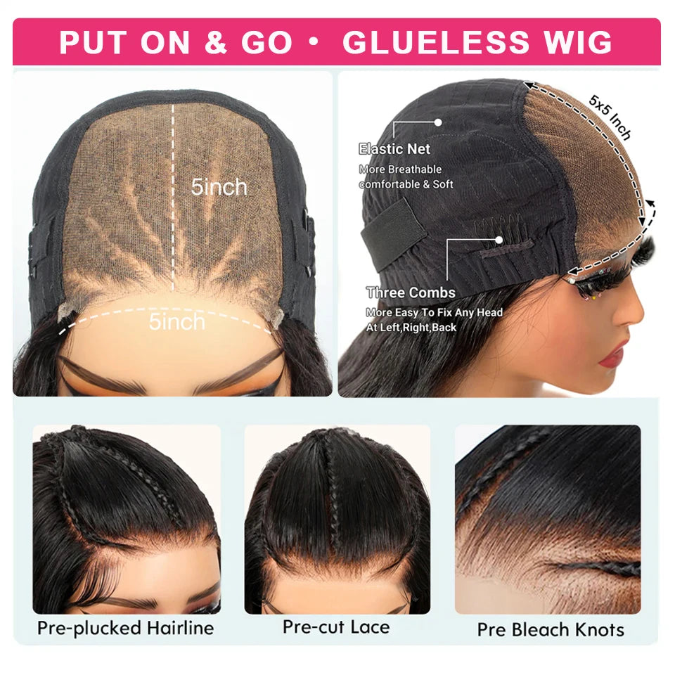 Kleberlose vorgeflochtene Perücken Tiefe Welle HD 13x6 Lace Front Perücke, alles vorbereitet, gelockt, 13x4 HD Lace Front Echthaarperücken, sofort tragbar