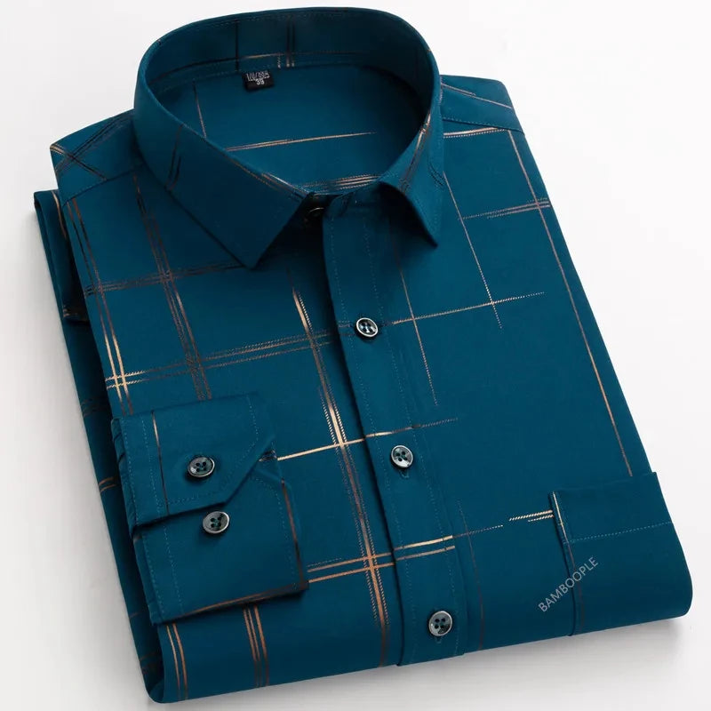 Men's Print Shirt Autumn Spring Long Sleeve Thin Non Iron Fashion Business Causal Social Anti-wrinkle Plaid Slim Fit Chemise Hom