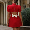 Elegantes Damen Luxus Aushöhlen Rote Schleife Freizeit Minikleid Schleife Abendparty Formelle Kurze Kleider Neu Schwarz Weiß Kleider Street