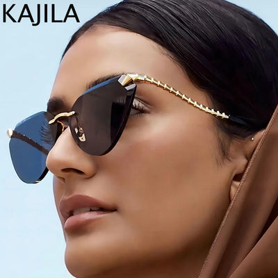Cat Eye Randlose Sonnenbrille Damen 2024 Luxusmarken Designer Trendige Metall-Sonnenbrille Ohne Rahmen Für Damen Vintage Brillen UV400
