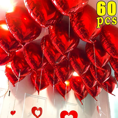 60-5PCS Rote Herz Folienballons Aufblasbarer Heliumballon DIY Geburtstagsfeier Ornamente für Valentinstag Hochzeitsfeier Geschenke