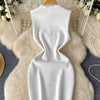 SINGREINY Bodycon Basic Knitting Dress Women Sleeveless V Neck Tank Ladies Elastic Waist Temperament Solid Streetwear Dress