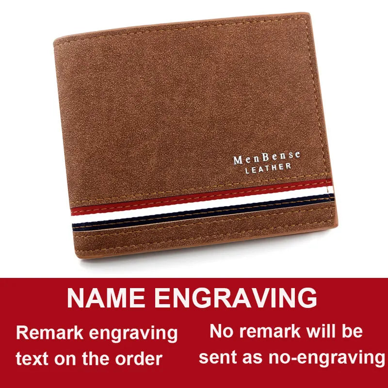 Short Men Wallets Zipper Coin Pocket Slim Card Holder Name Engraved Luxury Male Purses High Quality PU Leather Men's Wallet