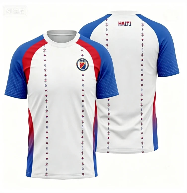 2026 Haiti Football Uniform 3D Printed Short Sleeved T-shirt Sports Shirt Men's Football Training Uniform Men's Top Streetwear