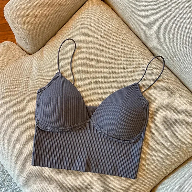 Knitted Binder Chest Woman Tops Spaghetti Strap Corset Crop Camis With Built in Bras Korean Fashion Woman Vest Camisole