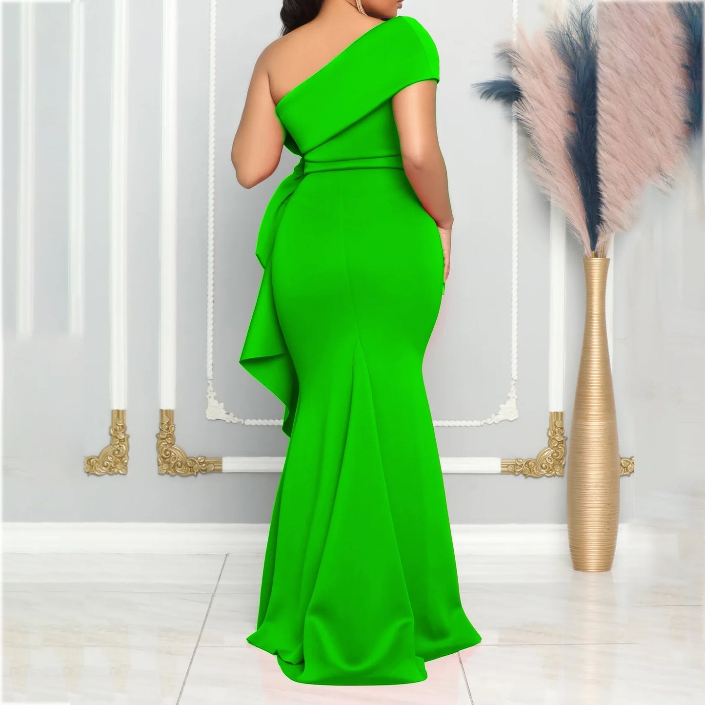 Elegante Kleider für Damen, One Shoulder, ärmellos, Rüschen, Meerjungfrauen-Schnitt, bodenlang, luxuriös, für Geburtstagsfeiern, Dinner, Vestidos Mujer Kleid