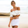Crop tops women 2024 summer lantern sleeve sexy strapless beach tops red black white ruched crop top