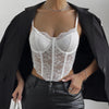 French Sexy Lace Underwire Rhomboid Fishbone Crop Top Backless Hottie Perspective Corset Red V-neck Elegant and Temperament Vest