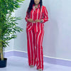 African Fashion Stripe Two Piece Set Women Summer Casual Button Long Sleeved Shirt Wide Leg Pants Two Piece Set Women