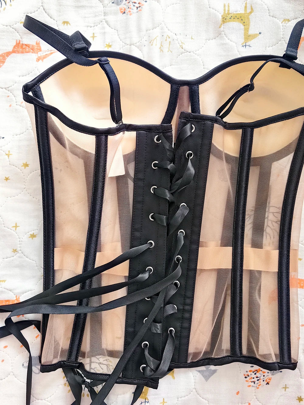Women Luxury Mesh Corset Bustier Transparent Bodices With Cups Waist Slimmer Lace Up Steel Bone Tight Fitting Tube Tops Costume