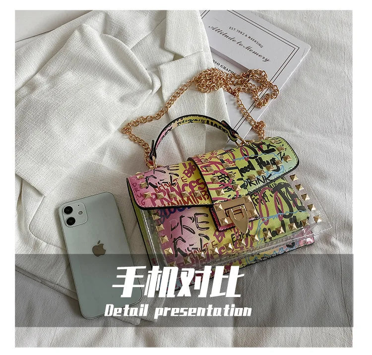 Marke Frauen Nieten Graffiti Umhängetaschen Mode Schultertasche für Damen Weibliche Luxus Designer Handtaschen 2023 Hohe Qualität