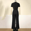 Elegante Jumpsuits & Playsuits für Damen O-Ausschnitt Kurzarm Perlenbesetzt Hohe Taille Luxuriöses Outfit für weibliche Geburtstags-Dinnerpartys