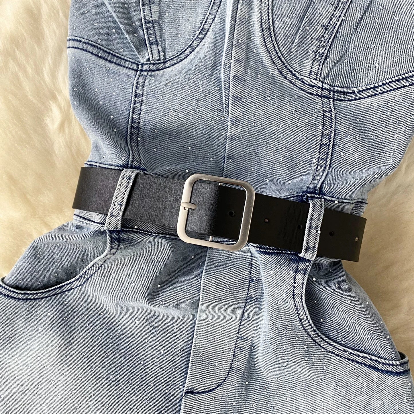 Damen Jeans Jumpsuit Sommer Playsuit Mode Hot Drill Hoher Bund Schmal Ärmellos Trägerlos Gürtel Outfits