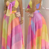 A lace-up short top with a half-length skirt and a geometric pattern women's dress set