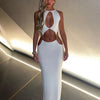 Ahagaga Hollow Out Party Women Maxi Dresses Fashion Sexy Solid Regular Casual Sleeveless Slim Sheath Vestidos Robes Streetwear