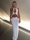 Ahagaga Hollow Out Party Women Maxi Dresses Fashion Sexy Solid Regular Casual Sleeveless Slim Sheath Vestidos Robes Streetwear