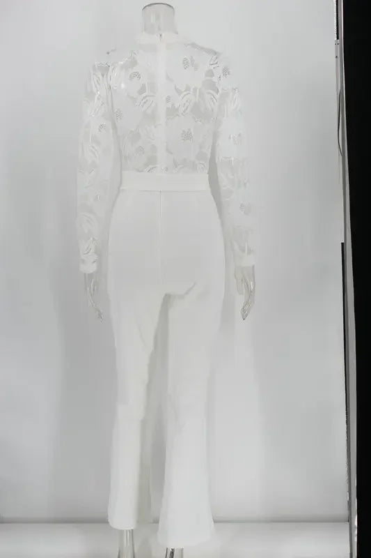 Weißer Overall Damen, elegant, Spitze, lang, Einteiler, hohe Taille, Federn, Y2k, sexy, Hochzeitsfeier, Abend, Jumpsuit
