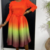 Miyake Plissiertes Maxikleid mit Farbverlauf, Rundhals, langen Ärmeln, locker sitzend, stark dehnbar, Laternenkleider für Damen, Sommer 2024, Neu