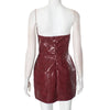 Luxuriöses trägerloses Leder-Kurzkleid Damen ärmellos rückenfrei Sexy Krokodilleder-Muster Partykleider 2025 Abend Rot Braun