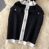 Mini Dress Women Dresses Vests Knitted Vestidos Bodycon Streetwear Polo Neck Sleeveless Single Breasted Splice Y2k Elegant Work