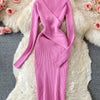 YuooMuoo Autumn Winter 2025 Women Dress Elegant Cross V-neck Slim Waist Knitted Bodycon Dress Korean Office Lady Vestidos