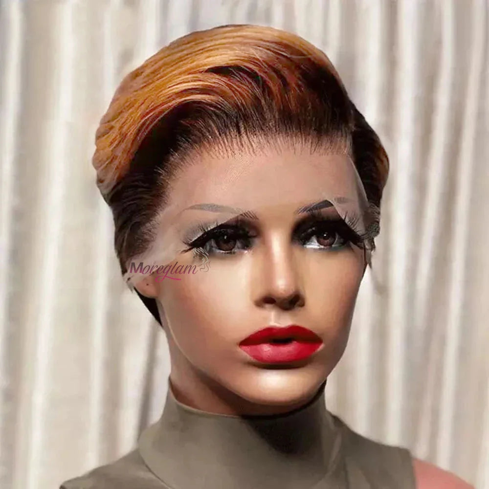 Kurze Bob Perücke Pixie Cut Perücke Glatte Echthaarperücken 13x4 Transparente Lace Front Perücke Für Frauen Highlight Glatte Pixie Cut Perücke